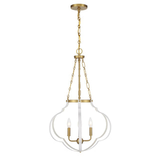 Mercer Four Light Pendant in White and Warm Brass