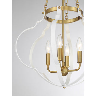 Mercer Four Light Pendant in White and Warm Brass