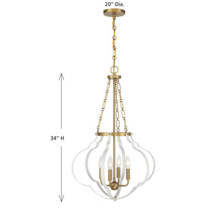 Mercer Four Light Pendant in White and Warm Brass