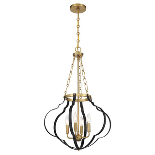 Mercer Four Light Pendant in Matte Black and Warm Brass