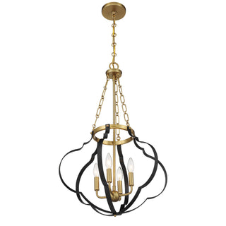 Mercer Four Light Pendant in Matte Black and Warm Brass