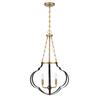 Mercer Four Light Pendant in Matte Black and Warm Brass