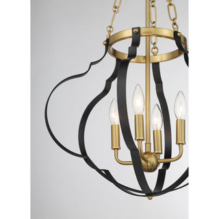 Mercer Four Light Pendant in Matte Black and Warm Brass