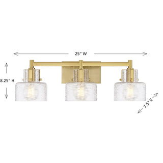 Dover Three Light Bathroom Vanity in Warm Brass