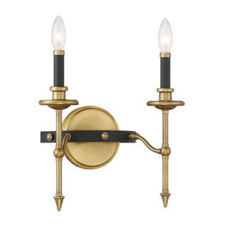 Consulate Two Light Wall Sconce in Matte Black and Warm Brass