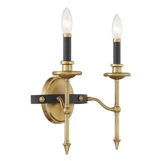 Consulate Two Light Wall Sconce in Matte Black and Warm Brass