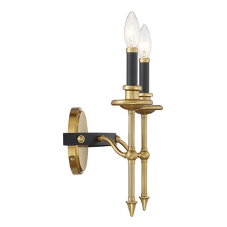 Consulate Two Light Wall Sconce in Matte Black and Warm Brass