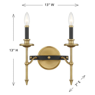 Consulate Two Light Wall Sconce in Matte Black and Warm Brass
