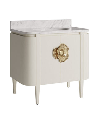 Briallen 36" Vanity with Oval Undermount Sink in Cerused White/Natural/White/Polished Brass