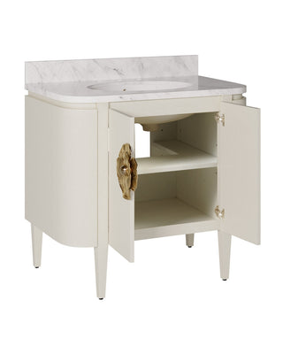 Briallen 36" Vanity with Oval Undermount Sink in Cerused White/Natural/White/Polished Brass