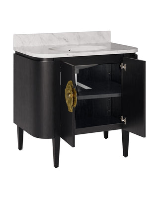 Briallen 36" Vanity with Oval Undermount Sink in Caviar Black/Natural/White/Light Antique Brass