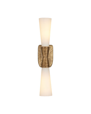 Burrows Two Light Wall Sconce in Opaque White/Antique Brass