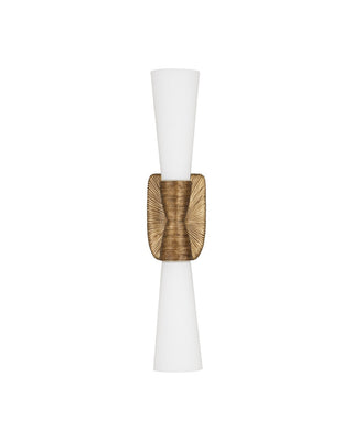 Burrows Two Light Wall Sconce in Opaque White/Antique Brass