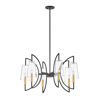 Hanley Six Light Chandelier in Matte Black and Warm Brass