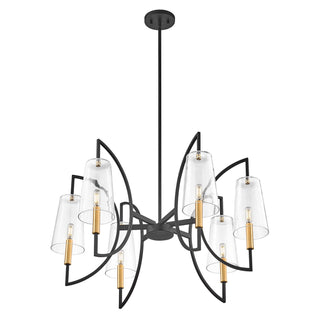 Hanley Six Light Chandelier in Matte Black and Warm Brass
