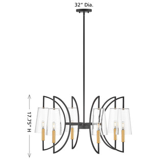 Hanley Six Light Chandelier in Matte Black and Warm Brass