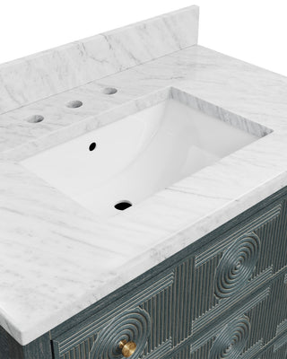 Santos Vanity with Rectangular Undermount Sink in Vintage Navy/Natural/White/Brushed Brass/Polished Nickel