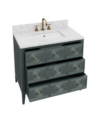 Santos Vanity with Rectangular Undermount Sink in Vintage Navy/Natural/White/Brushed Brass/Polished Nickel