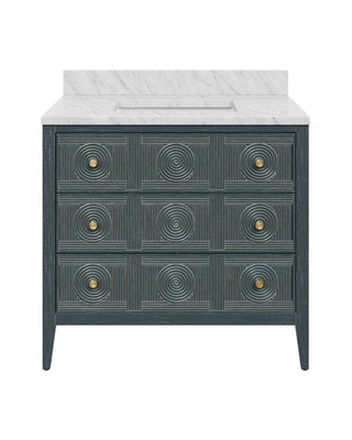 Santos Vanity with Rectangular Undermount Sink in Vintage Navy/Natural/White/Brushed Brass/Polished Nickel