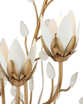 Star Magnolia Ten Light Wall Sconce in Antique Brass/White/Clear