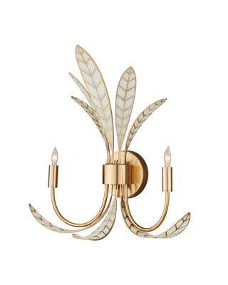 Foliatura Two Light Wall Sconce in Antique Brass/Off-White