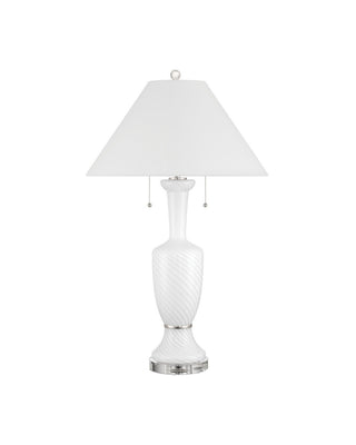 Classico Two Light Table Lamp in White/Clear/Polished Nickel