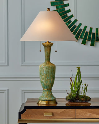 Classico Two Light Table Lamp in Green/Beige/Antique Brass