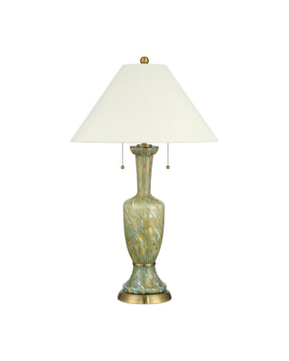 Classico Two Light Table Lamp in Green/Beige/Antique Brass
