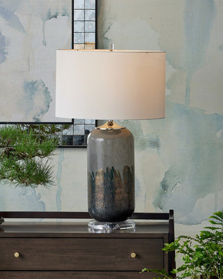 Lewes One Light Table Lamp in Gray/Clear/Polished Nickel