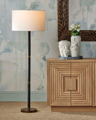 Gavin One Light Floor Lamp in Brass Antique/Matte Black