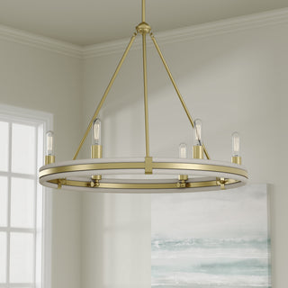 Rovessa Six Light Chandelier in Vintage Brass