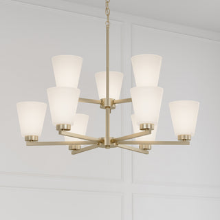 Strayhan Nine Light Chandelier in Modern Gold