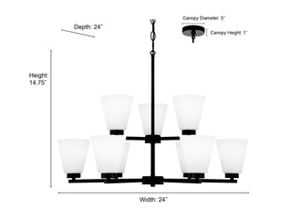 Strayhan Nine Light Chandelier in Modern Gold