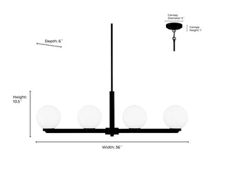 Ardeva Four Light Linear Chandelier in Matte Black