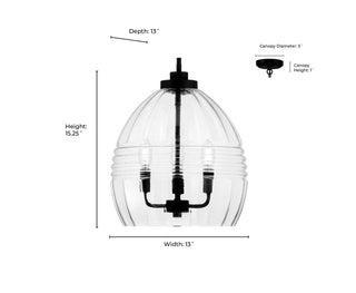Miravelle Three Light Pendant in Matte Black