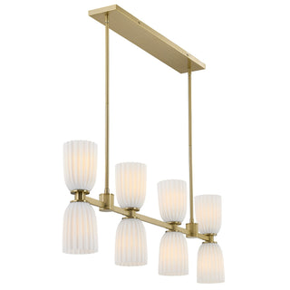 Baldwin Eight Light Linear Chandelier in Noble Brass