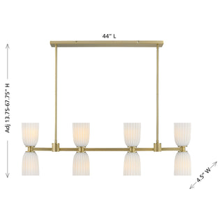 Baldwin Eight Light Linear Chandelier in Noble Brass