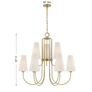Wilkes Nine Light Chandelier in Warm Brass