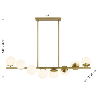 Turin Eight Light Linear Chandelier in Warm Brass