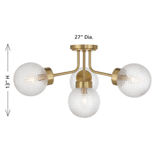 Coral Four Light Semi-Flush Mount in Warm Brass