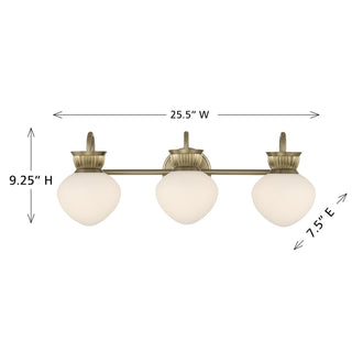 Melbourne Three Light Bathroom Vanity in Noble Brass