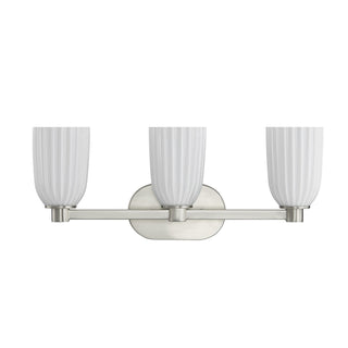 Baldwin Three Light Bathroom Vanity in Satin Nickel