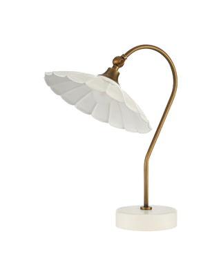 Springe LED Table Lamp in White / Antique Brass