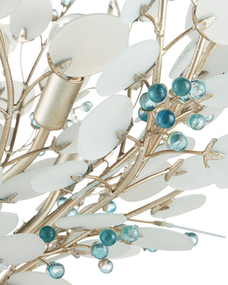 Winterberry Six Light Chandelier in Frosted / Blue / Contemporary Silver Leaf