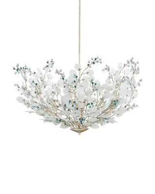 Winterberry Six Light Chandelier in Frosted / Blue / Contemporary Silver Leaf