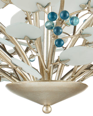 Winterberry Six Light Chandelier in Frosted / Blue / Contemporary Silver Leaf