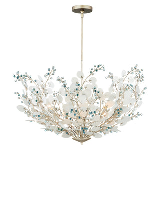 Winterberry Six Light Chandelier in Frosted / Blue / Contemporary Silver Leaf