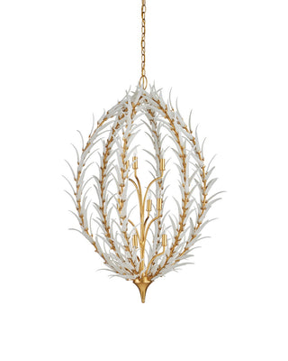 Leda Nine Light Chandelier in Antique Gold Leaf / Antique Gold / White