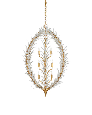 Leda Nine Light Chandelier in Antique Gold Leaf / Antique Gold / White