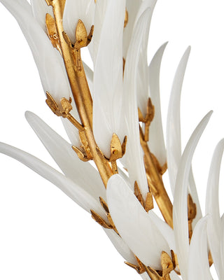 Leda Nine Light Chandelier in Antique Gold Leaf / Antique Gold / White